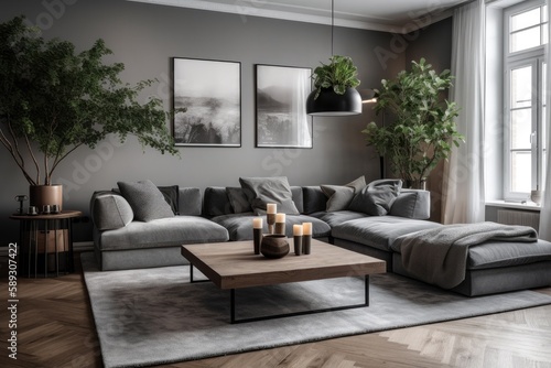 This image showcases a modernly designed living room with luxurious details Generative AI