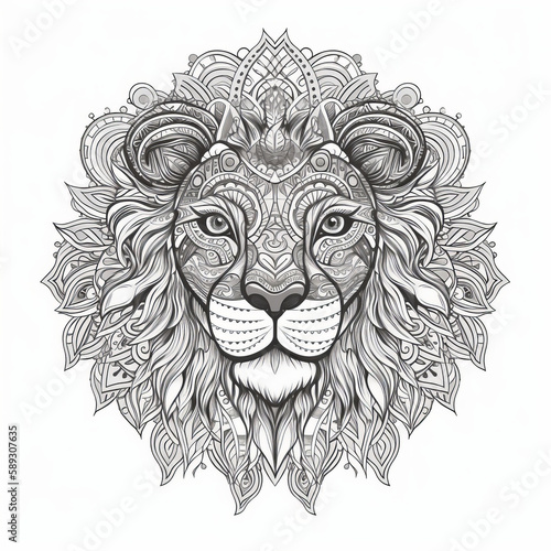 Lion in mandala style. Illustration AI Generative.