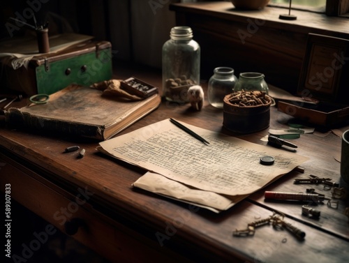 A weathered, handwritten letter on a desk