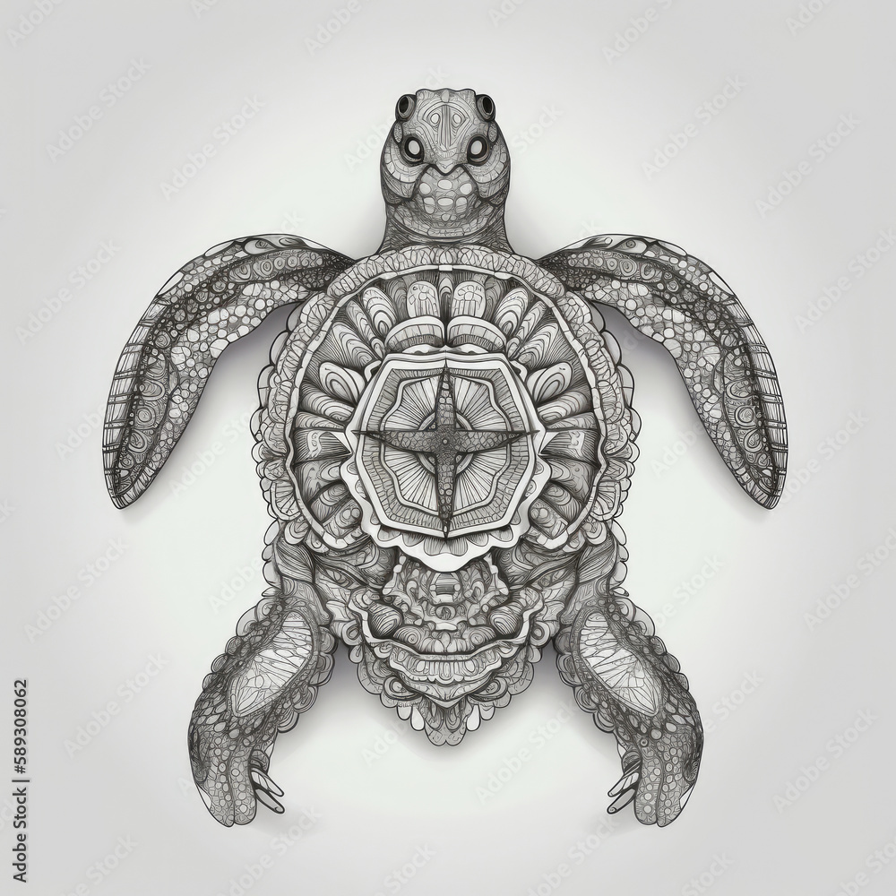Fototapeta premium Turtle in mandala style. Illustration Generative AI
