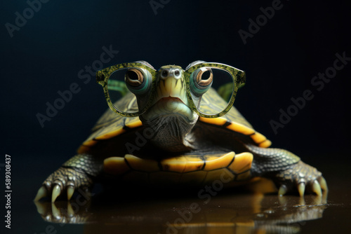 Adorable Turtle with Glasses on Studio Backdrop © Georg Lösch