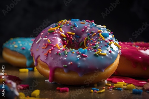 Colorful Donuts Served on a Table Generative AI