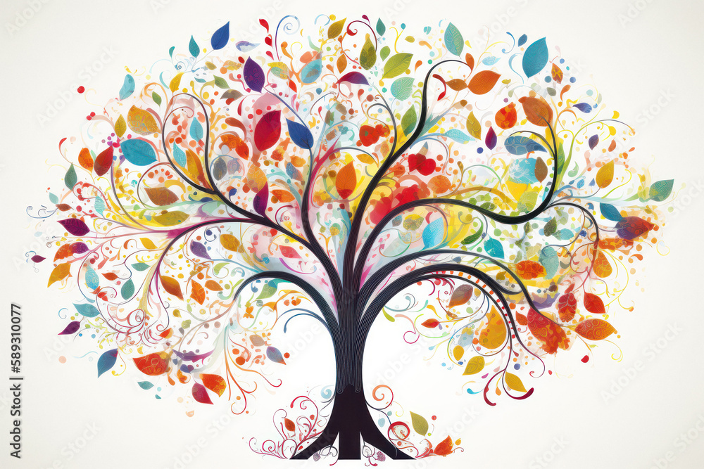 Colorful Tree Illustration on White Background