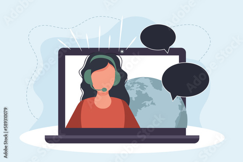 Live support concept. Business customer care service concept. Icon for contact us, support, help, phone call and website click. Flat vector illustration.