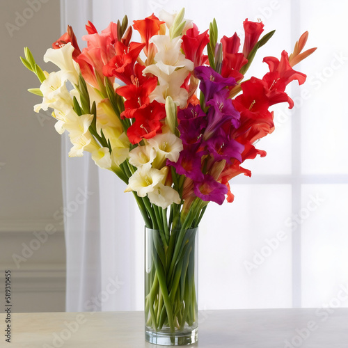 Fényképezés A bouquet of beautiful gladioli is a stunning display of elegance and sophistication