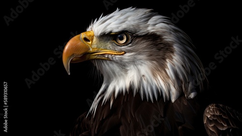 Nature's Predator: A Portrait of an American Bald Eagle with Piercing Eyes, Generative AI © AIGen