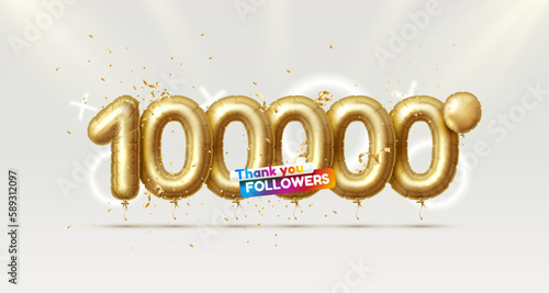 Thank you followers peoples, 100000 online social group, happy banner celebrate, Vector illustration