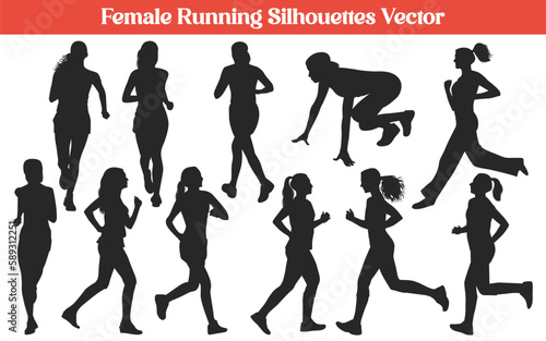 Female Running silhouettes vector Collection