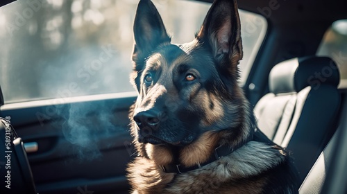 German Shepherd sitting on a Car Seat