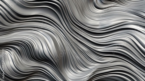 Abstract Waved Silver Metal Texture  Nature-Inspired Design for Your Background Material. Generative AI