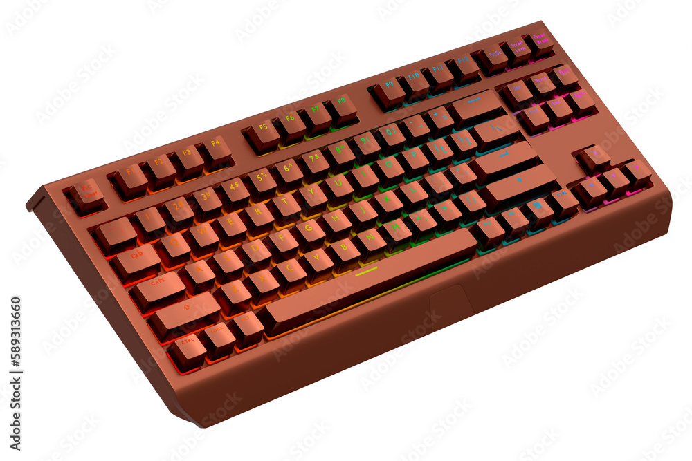 Realistic computer keyboard with copper chrome texture isolated on white Realistic computer keyboard with copper chrome texture isolated on white