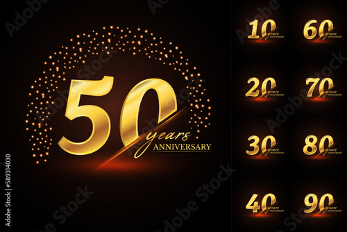 Anniversary golden luxury number emblem logo symbol vector graphic badge for a birthday, age, corporate business, wedding, certificate, year, event