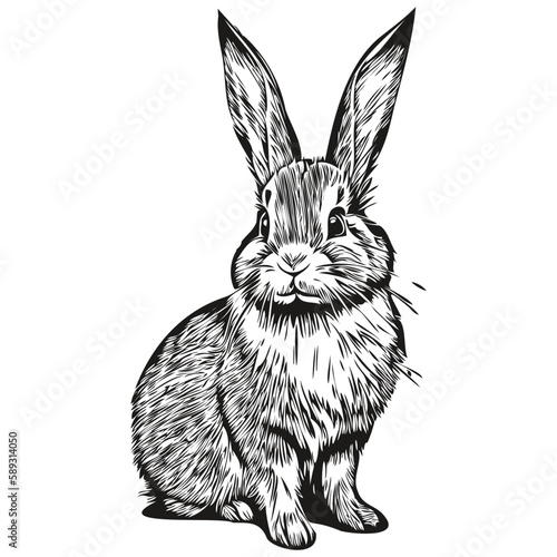 Cute hand drawn Rabbit, vector illustration black and white hare