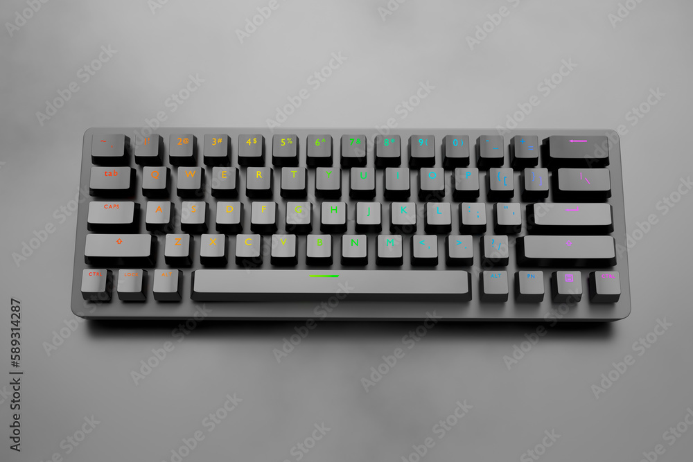 Realistic computer keyboard with black chrome texture isolated on dark Realistic computer keyboard with black chrome texture isolated on dark