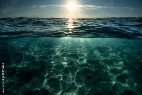 Sunlight shining  the surface of the blue ocean  sea  with dark waters