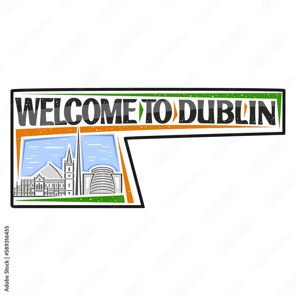 Dublin Skyline Landmark Flag Sticker Emblem Badge Travel Souvenir Illustration