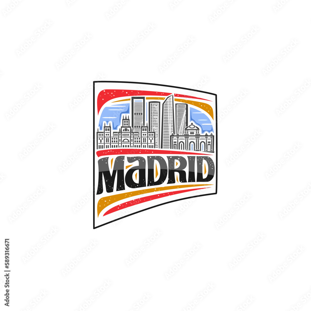 Madrid Skyline Landmark Flag Sticker Emblem Badge Travel Souvenir Illustration