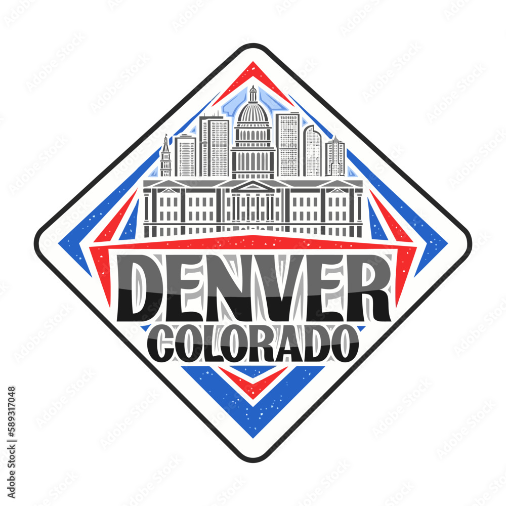 Denver Skyline Landmark Flag Sticker Emblem Badge Travel Souvenir Illustration