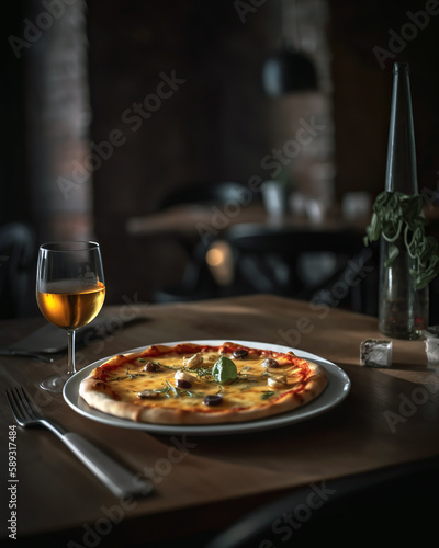 pizza with wine