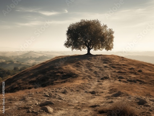 Fototapeta A lone tree on a barren hilltop