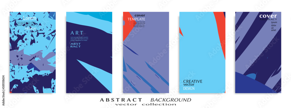 Abstract art backgrounds set. Minimal trendy paint brush strokes pattern with copy space for text design for Invitation, Party card,Social Highlight Covers and stories page. Vector illustration