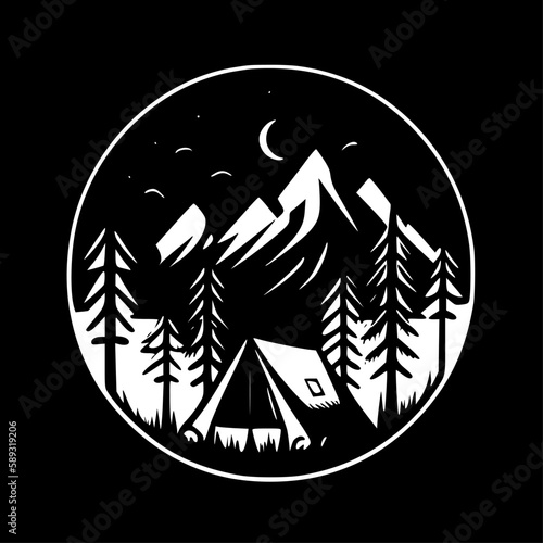 Camp | Black and White Vector illustration