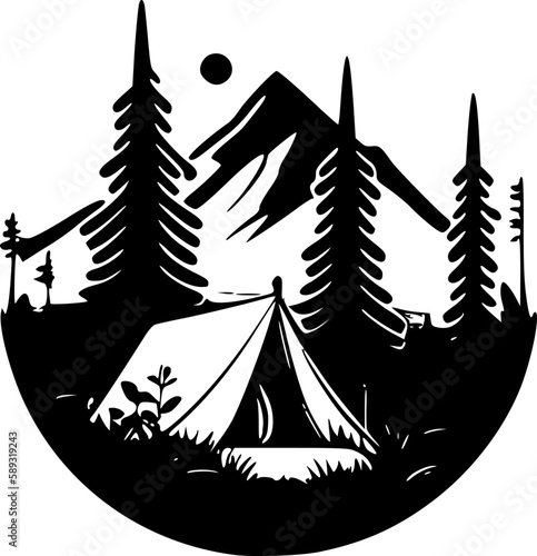 Camp | Black and White Vector illustration