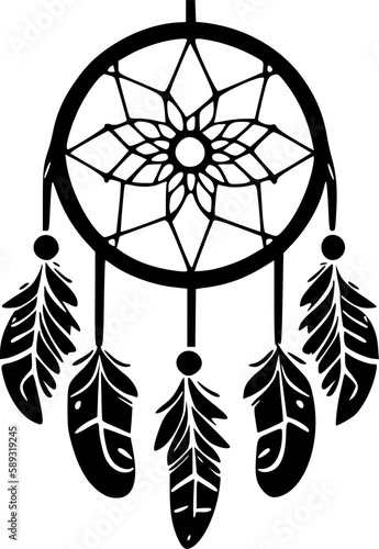 Dreamcatcher - Black and White Isolated Icon - Vector illustration
