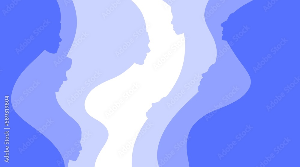  faces, profile shadow illustration diversiity, woman man children  silhouette