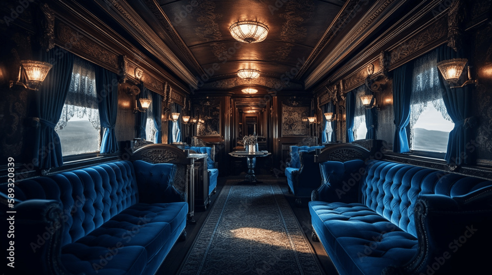 Fototapeta premium Vintage train interior, like Oriental Express