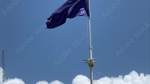 The Moultrie Flag, or Liberty Flag, was flown in American Revolutionary War. Commissioned by Colonel William Moultrie. Fort Moultrie National Historic Park at Sullivan's Island, South Carolina. photo