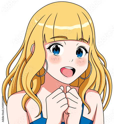 Pleasantly Surprised Anime Girl on White
