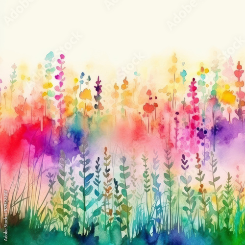 Fototapeta Naklejka Na Ścianę i Meble -  Multicolored watercolor flowers background. Generative AI