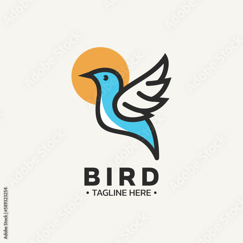 Bird logo design with simple color and line style