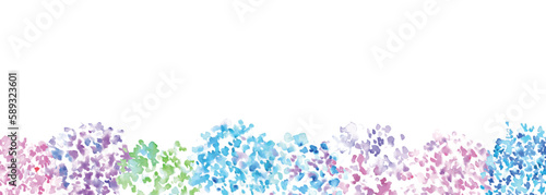 水彩画。水彩タッチの紫陽花ベクターフレームイラスト。6月の梅雨植物背景イラスト。Watercolor. Hydrangea vector frame illustration with watercolor touch.June rainy season plant background illustration.