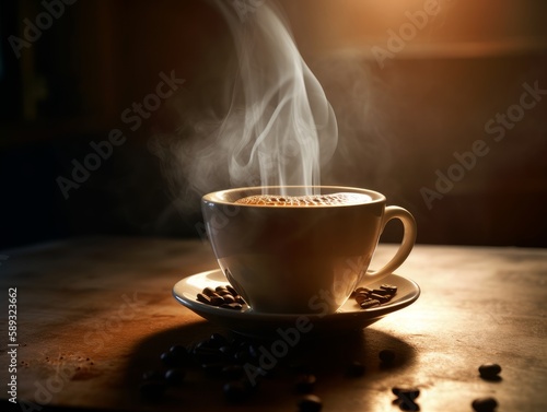 A cup of steaming hot coffee