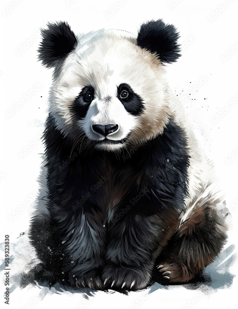 Naklejka premium Realistic Panda Illustration for Logo Design, T Shirts, Graphic Design and More. Generative AI