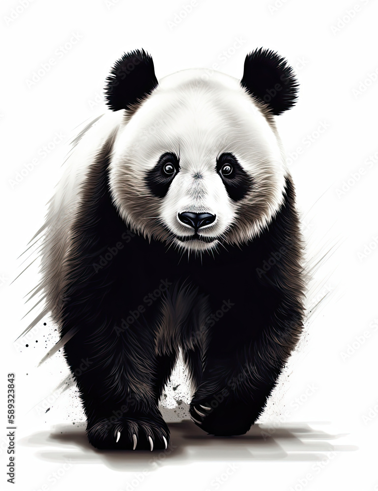Naklejka premium Realistic Panda Illustration for Logo Design, T Shirts, Graphic Design and More. Generative AI