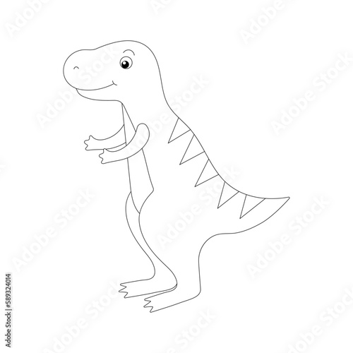 Coloring page. Cheerful dinosaur on a white background. Black and white illustration.