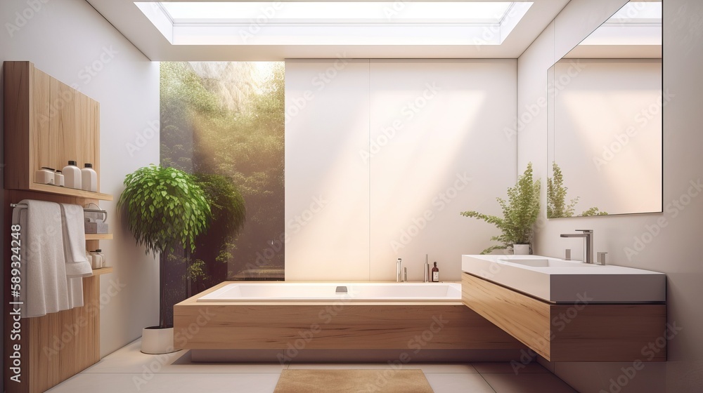 Fototapeta premium Modern Bathroom Interior with Minimalist Design Generative AI 
