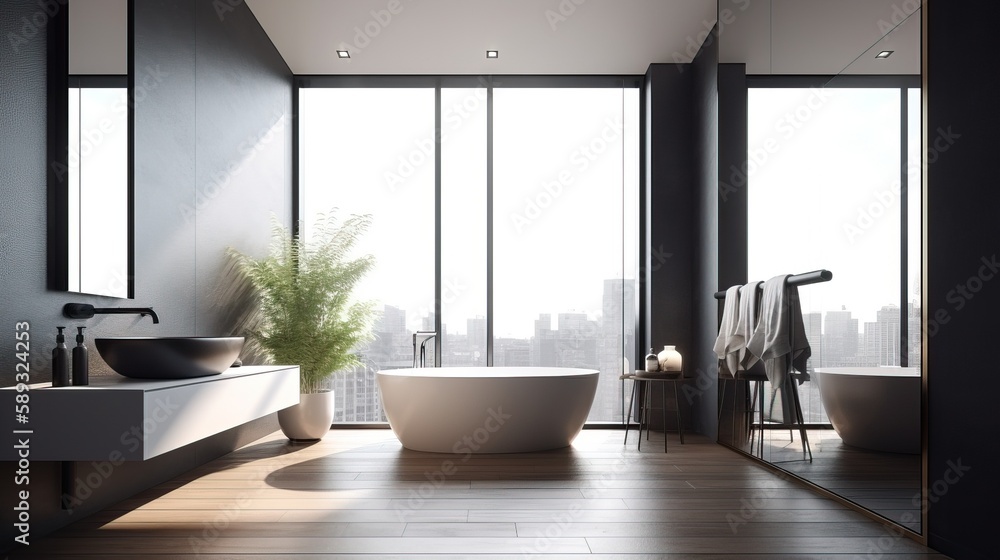 Sophisticated Minimal Ultra Luxury Bathroom Interior with Sleek Design Generative AI	
