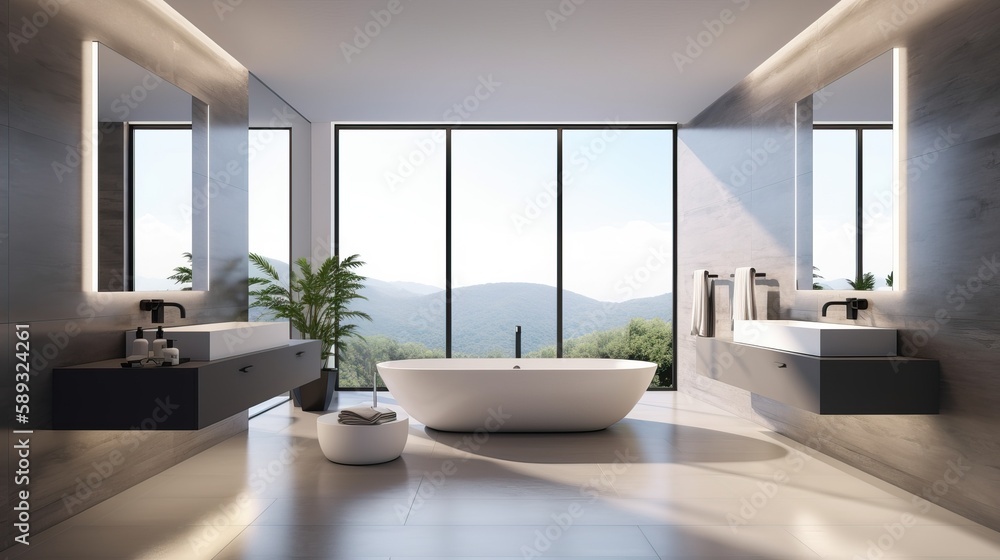 Sophisticated Minimalist Ultra Luxury Bathroom Interior Generative AI	