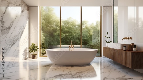 Luxurious Marble Flooring in Modern Bathroom Interior Design Generative AI 