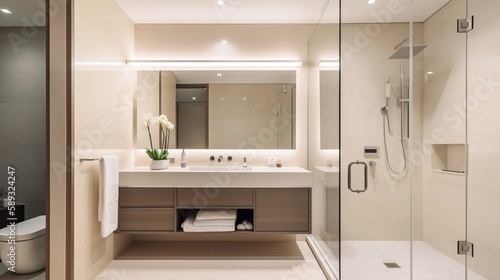 Spacious Modern Bathroom Interior with Walk-in Shower and Luxurious Touches Generative AI 