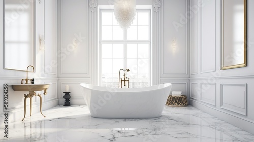 Ultra Luxury Bathroom Interior with Elegant Design and High-End Amenities Generative AI 