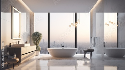 Sleek Ultra Luxury Bathroom Interior with Minimalist Design Elements Generative AI 