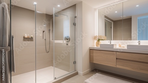 Modern Bathroom Interior with Spacious Walk-In Shower Generative AI 