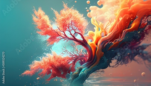 Tree in splashes of paint by Generative AI