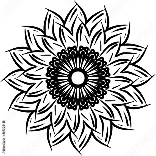 Flower symmetrical hand drawn illustration in black color 