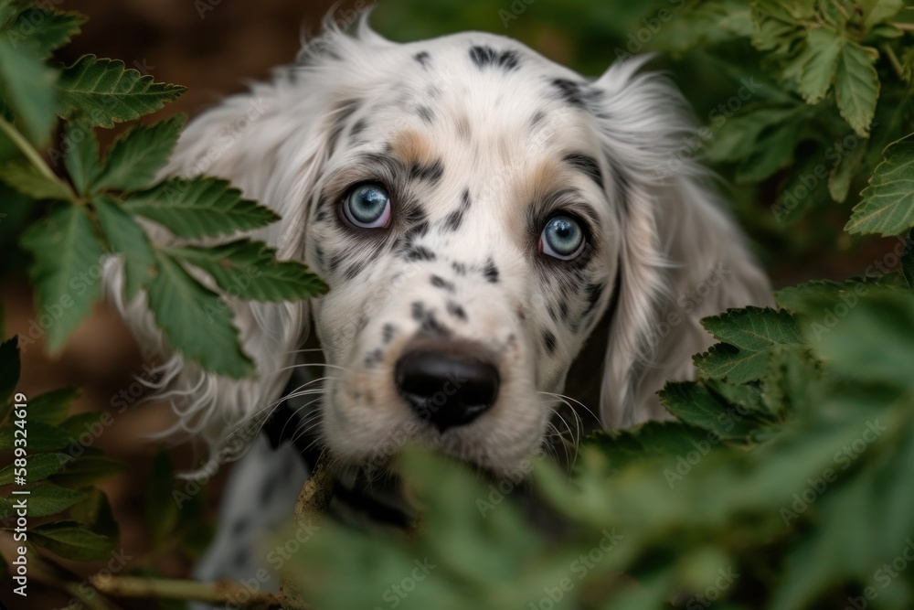 English common puppy dogs on garden